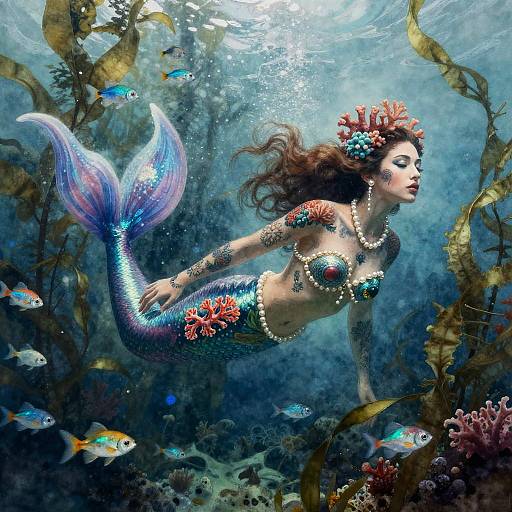 Mysterious Mermaid in Bioluminescent Kelp