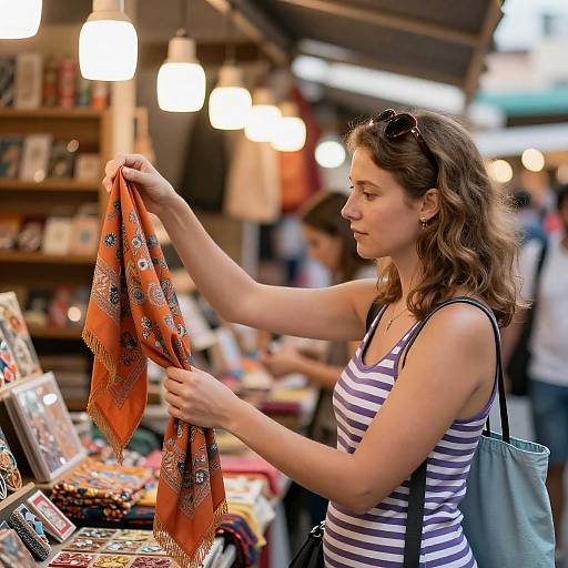 Woman Shopping at Vibrant Market Stall
