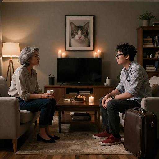 Candlelit Living Room with Two People