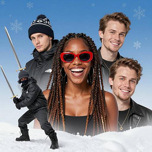 Joyful Group Portrait in Winter Wonderland