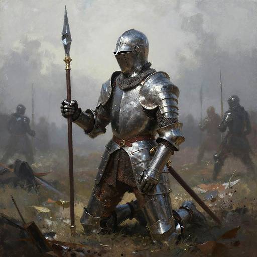Kneeling Medieval Knight in Mist