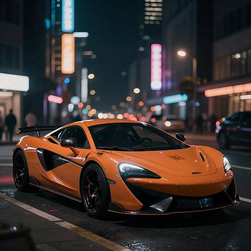Orange Sports Car with Spoiler at Night in City