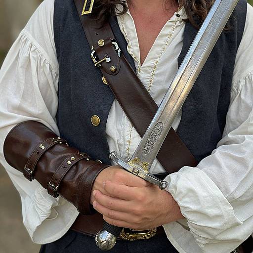 Man in Pirate Costume Holding Sword