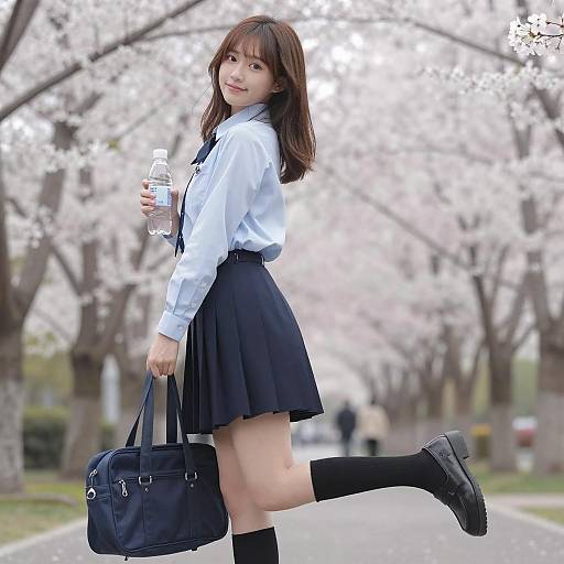 Young woman posing with cherry blossoms