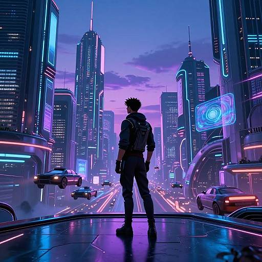 Futuristic Cybernetic Cityscape at Dusk