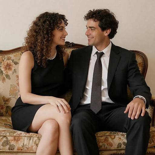 Elegant Couple on Floral Couch