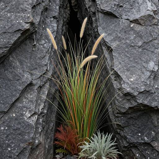 Needle Felted Colorful Grass in Basalt Crevasse