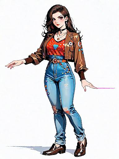 Stylish Woman in Retro Outfit Full Body Illustration