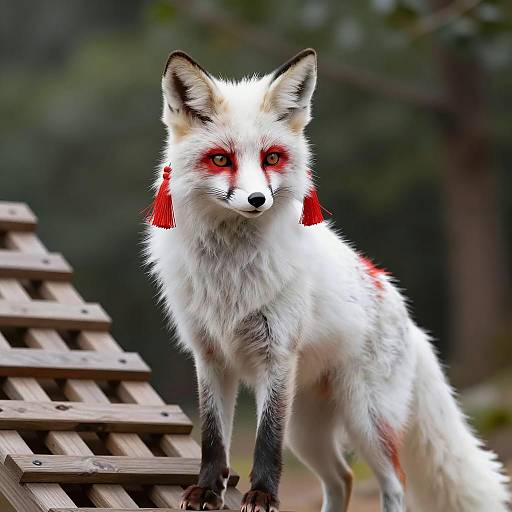 White Fox with Red Markings and Tassels