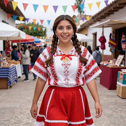 Cheerful Latina Woman at Mexican Market