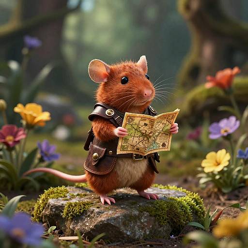 Red-Haired Rat Explorer in Enchanted Garden