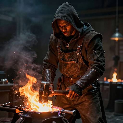 Cyberpunk Blacksmith Shaping Molten Metal