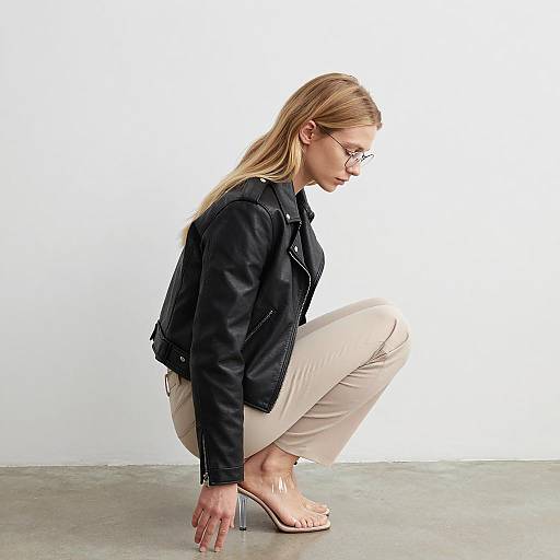 Minimalist Woman in Leather Jacket Pose