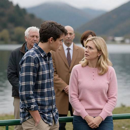Concerned Couple by Mountain Lake