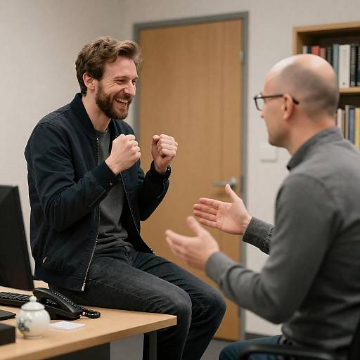 Two Men Sharing a Laugh in Office