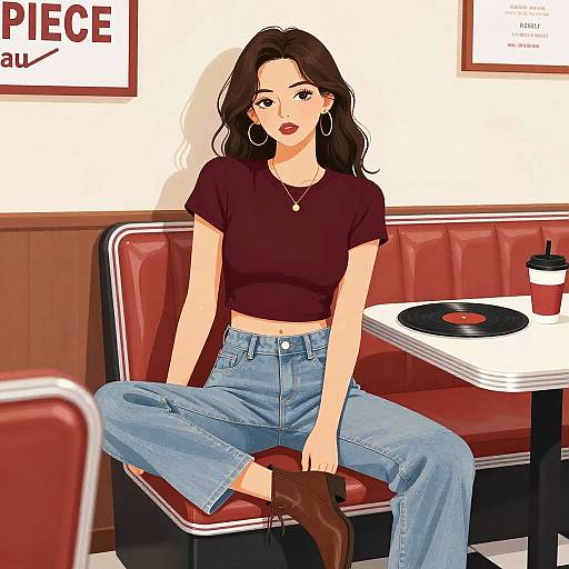 Chic Woman at Diner in One Piece Style