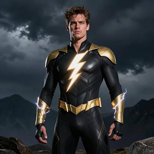 Dramatic Lightning Superhero in Stormy Night