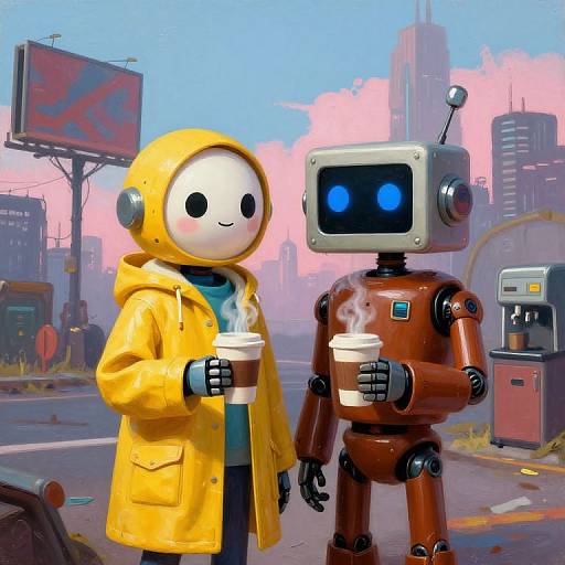 Friendly Robots Sharing Coffee