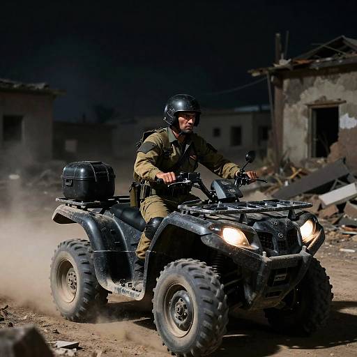 Rebel Fighter Driving Armored ATV at Night