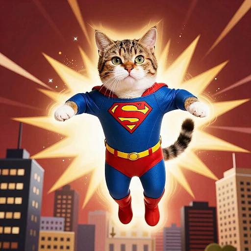 Cat in Superman Costume Flying