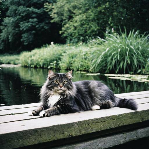 Serene Norwegian Forest Cat by the River Serene Norwegian Forest Cat by the River