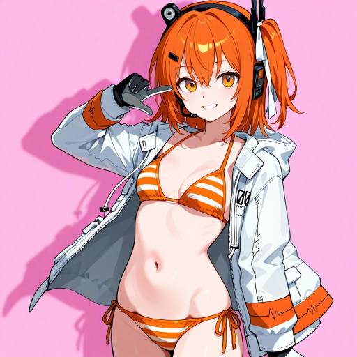 Cyberpunk Cowgirl in Striped Bikini