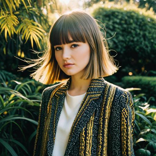 Young Woman with Textured Bangs in Botanical Garden
