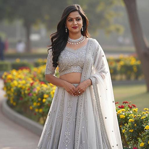 Elegant Indian Woman in Silver Lehenga
