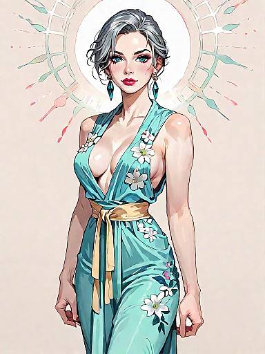 Elegant Woman in Deep Green Asymmetrical Gown