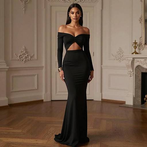 Elegant Woman in Black Evening Gown
