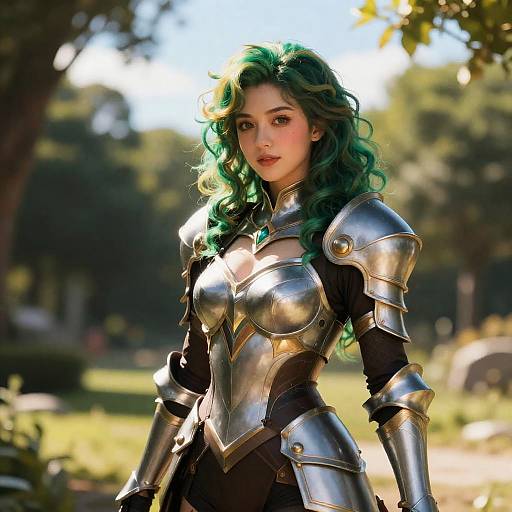 Fantasy Warrior Woman in Sunlit Park