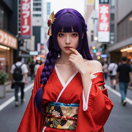 Photorealistic Cyberpunk Girl in Japanese Attire