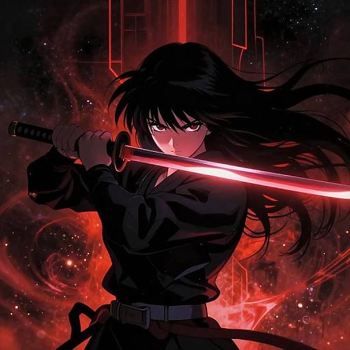 Anime Female Ninja with Glowing Katana