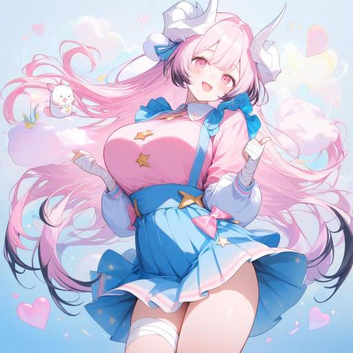 Radiant Anime Girl with Cotton Candy Hair