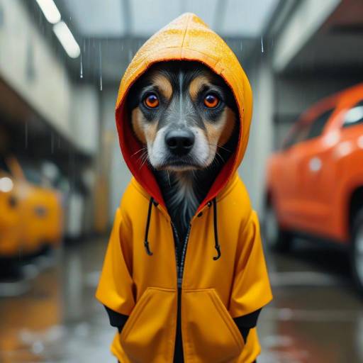 Dog in Orange Hood with Blurry Background