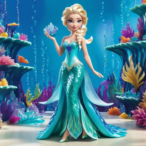 Playful Mermaid Elsa in Vibrant Style