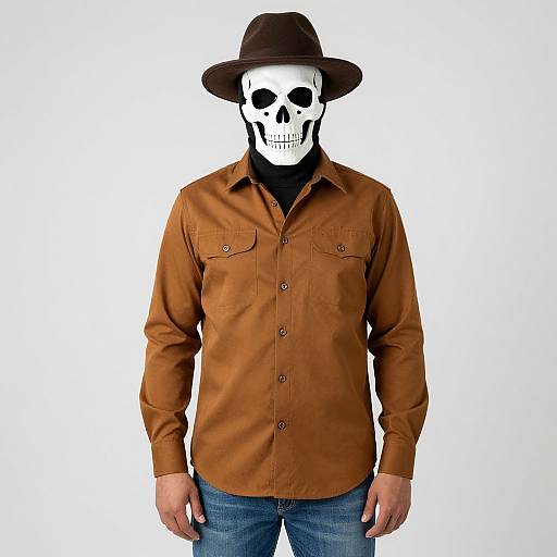 Man in Brown Shirt with Skull Mask