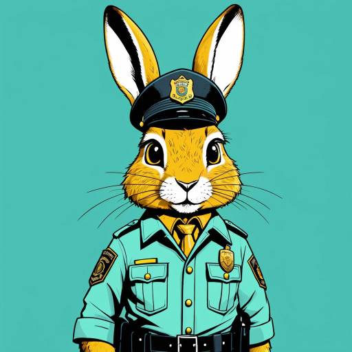 Golden Hare in Police Uniform Cartoon