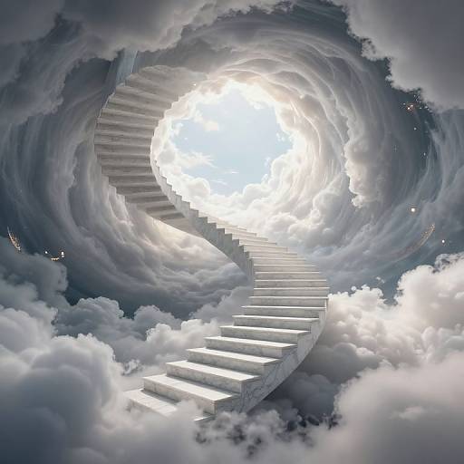 Surreal Marble Staircase Through Clouds