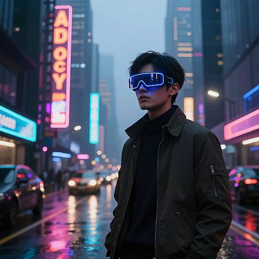 Cyberpunk Cityscape with Futuristic Character