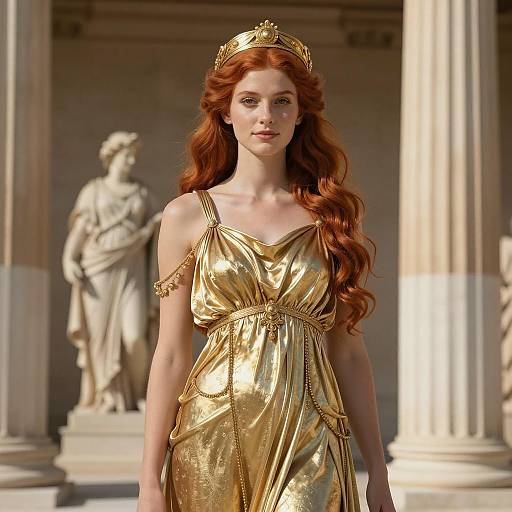Woman in Golden Greek Goddess Costume