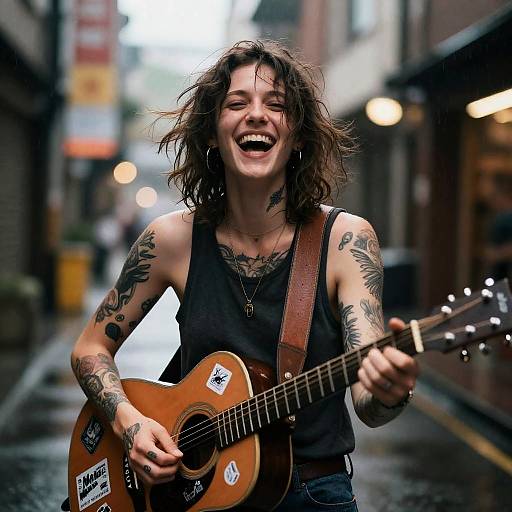 Cinematic Portrait of Rain-Soaked Musician