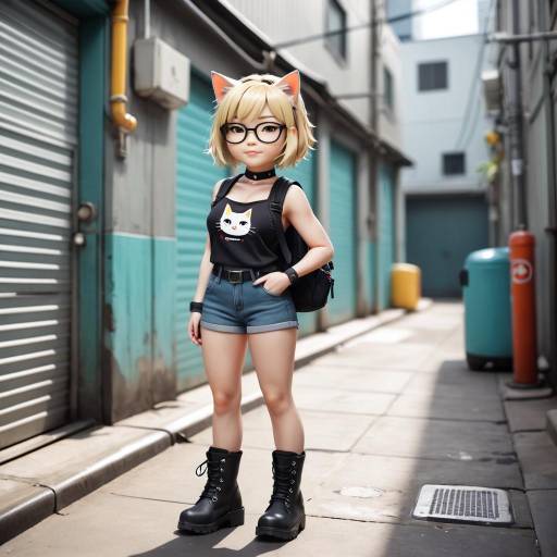 Cheerful Chibi Girl in Urban Alleyway
