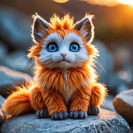 Fantasy Creature with Large Blue Eyes on Stone