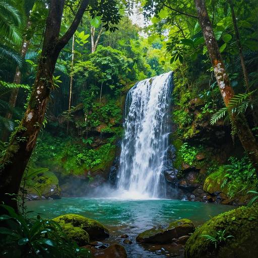 Vibrant Rainforest Waterfall Painting
