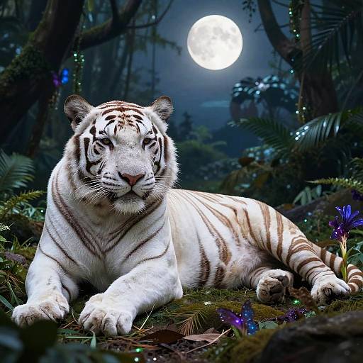 Surreal White Tiger in Mystical Jungle