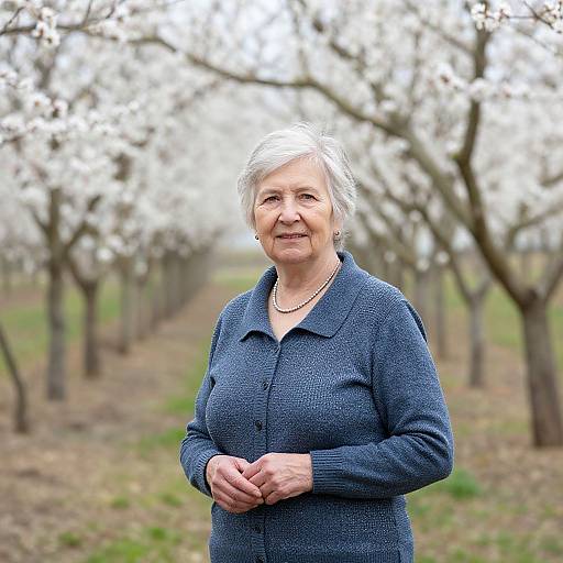 Senior Woman in Blossoming Orchard