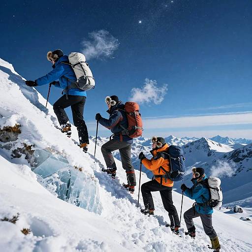 Adventurers Scaling Icy Mountain Peaks