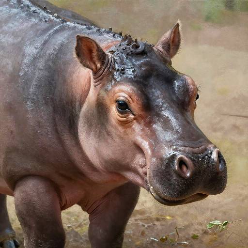 Hyper-Realistic Young Hippo Painting