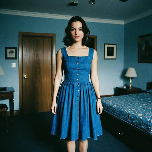 Y2K Style Woman in Blue Dress